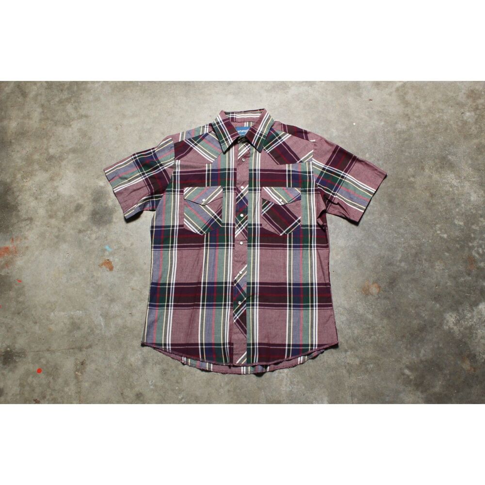 Vintage 90s Wrangler Plaid Short Sleeve Pearl Snap Shirt - L / XL